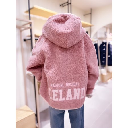 뒷판 슬로건 아플리케 덤블 후드점퍼