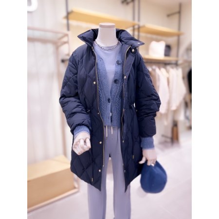 스트링 야상형 퀼팅 다운 롱 점퍼