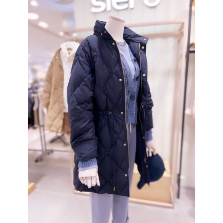 스트링 야상형 퀼팅 다운 롱 점퍼