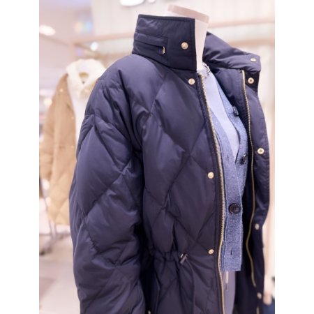 스트링 야상형 퀼팅 다운 롱 점퍼