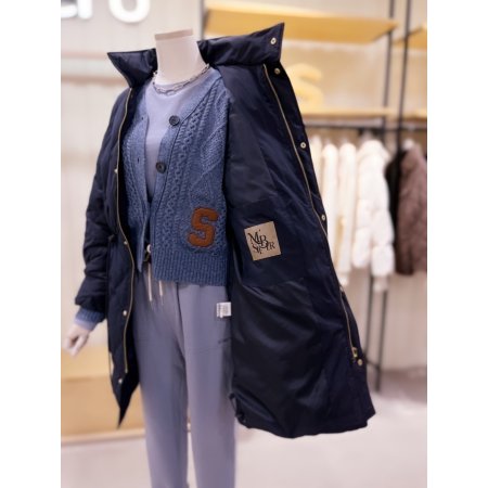 스트링 야상형 퀼팅 다운 롱 점퍼