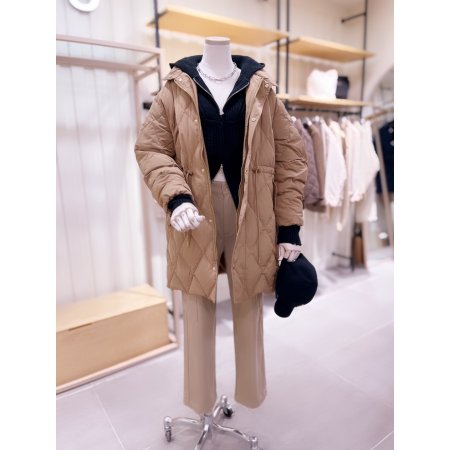 스트링 야상형 퀼팅 다운 롱 점퍼