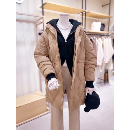 스트링 야상형 퀼팅 다운 롱 점퍼