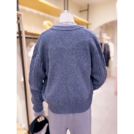 가죽 패치 꽈배기 니트 가디건