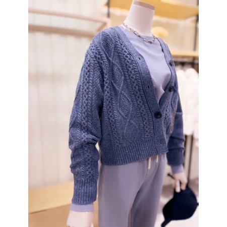 가죽 패치 꽈배기 니트 가디건