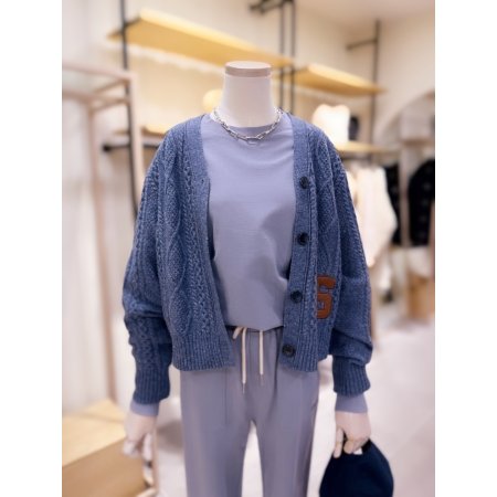 가죽 패치 꽈배기 니트 가디건