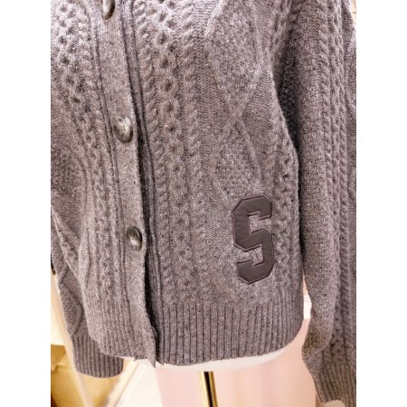 가죽 패치 꽈배기 니트 가디건