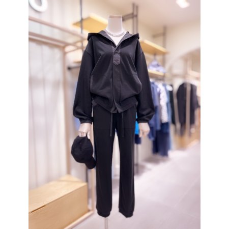 우븐 스트링 후드 점퍼