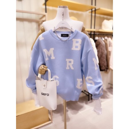 자카드 로고플레이 라운드넥 풀오버	