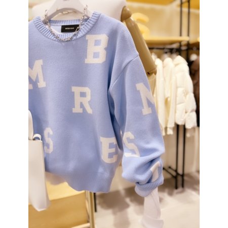 자카드 로고플레이 라운드넥 풀오버	