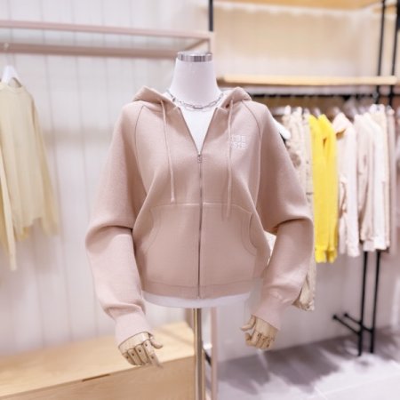 로고자수 후드 집업 니트