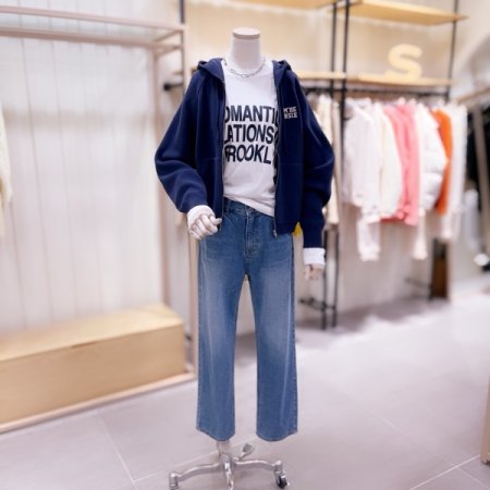 로고자수 후드 집업 니트