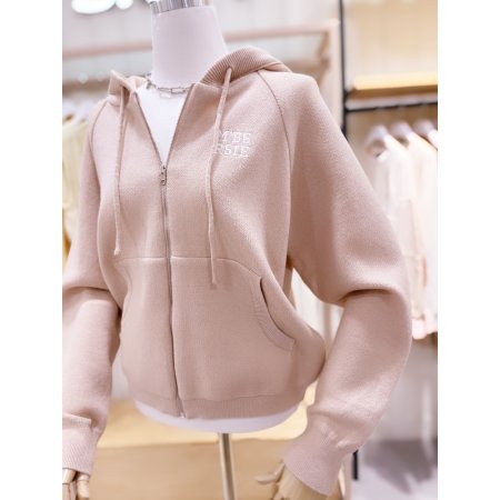 로고자수 후드 집업 니트