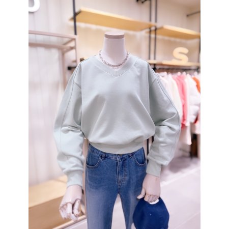 V넥 크랍기장 맨투맨