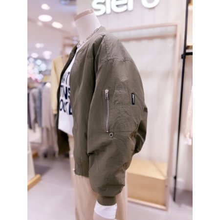 하이넥 블록 집업 블루종