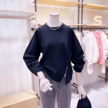 사선 지퍼 백자수 포인트 티셔츠