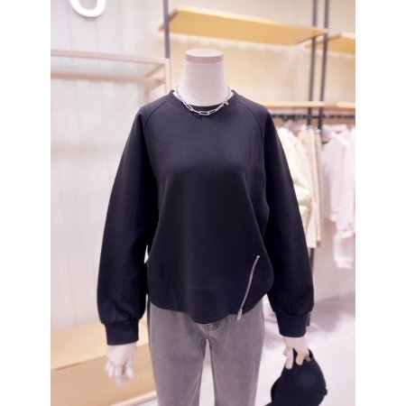 사선 지퍼 백자수 포인트 티셔츠