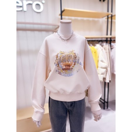 엠블럼 로고 프린트 크롭 맨투맨