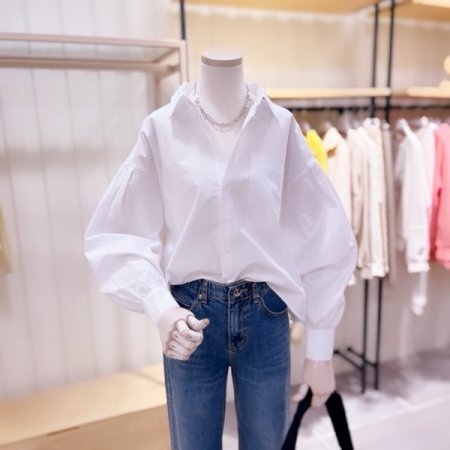 볼륨 소매 뒷판 블루종 셔츠