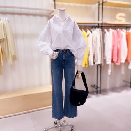 볼륨 소매 뒷판 블루종 셔츠