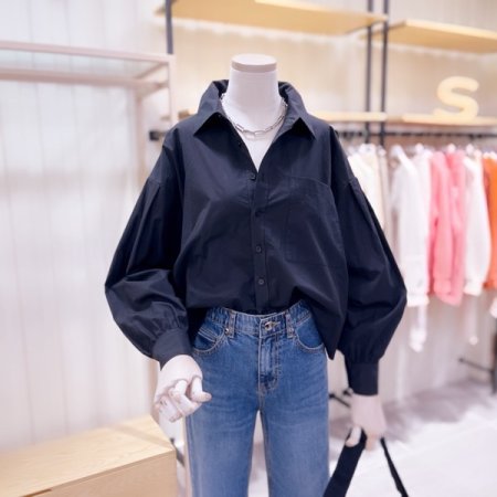 볼륨 소매 뒷판 블루종 셔츠