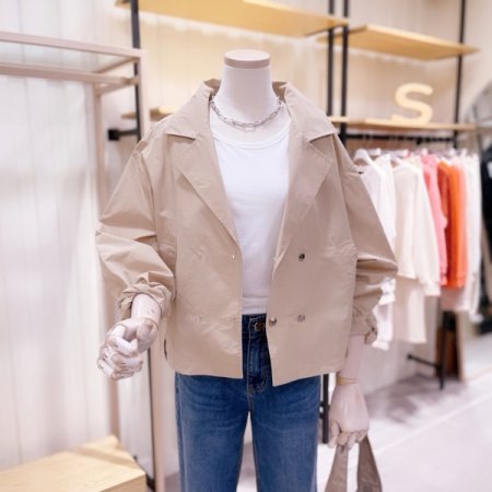 뒷밴딩 숏기장 트렌치 자켓