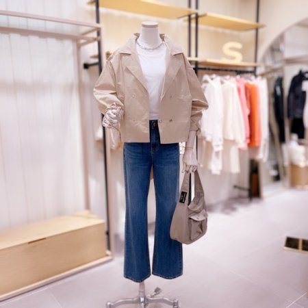 뒷밴딩 숏기장 트렌치 자켓