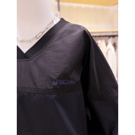 V넥 톤배색 홑겹 우븐 풀오버