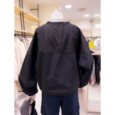 V넥 톤배색 홑겹 우븐 풀오버