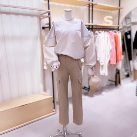 V넥 톤배색 홑겹 풀오버