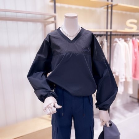 V넥 톤배색 홑겹 풀오버