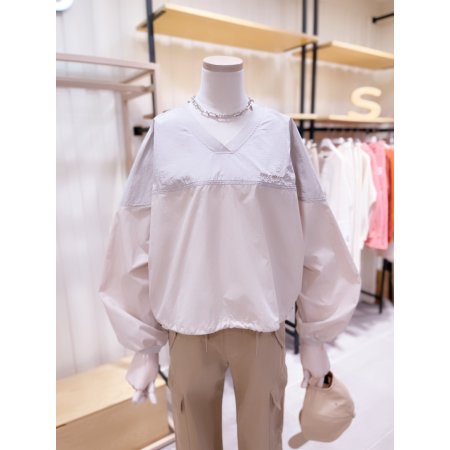 V넥 톤배색 홑겹 풀오버