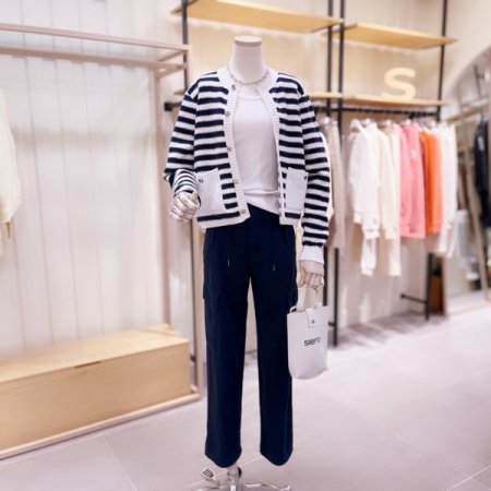 콤비배색 스트라이프 버튼 가디건