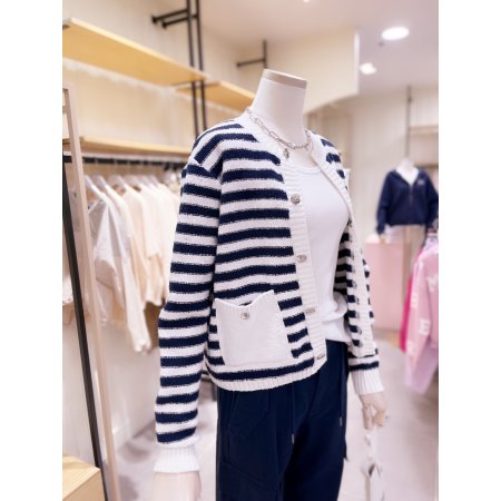 콤비배색 스트라이프 버튼 가디건