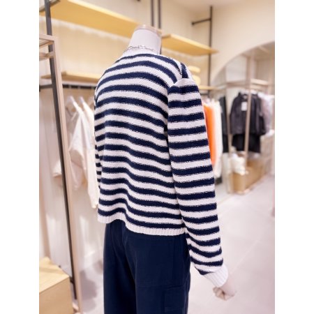 콤비배색 스트라이프 버튼 가디건