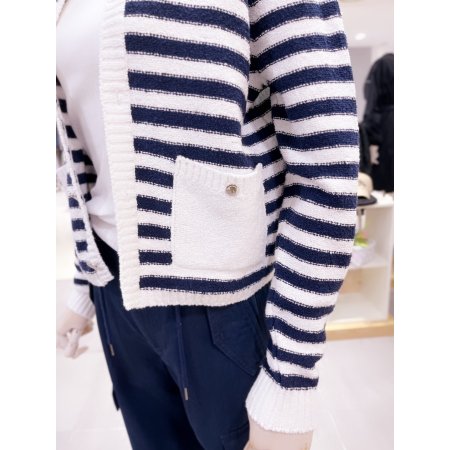 콤비배색 스트라이프 버튼 가디건