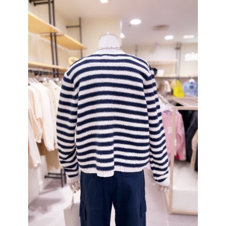 콤비배색 스트라이프 버튼 가디건