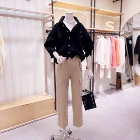 밑단 스트링 크롭 셔츠