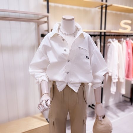 아웃포켓 밑단 스트링 크롭 셔츠