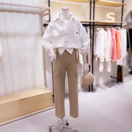 아웃포켓 밑단 스트링 크롭 셔츠