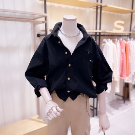 아웃포켓 밑단 스트링 크롭 셔츠