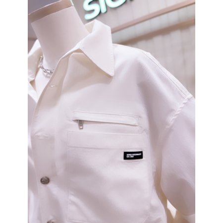 아웃포켓 밑단 스트링 크롭 셔츠