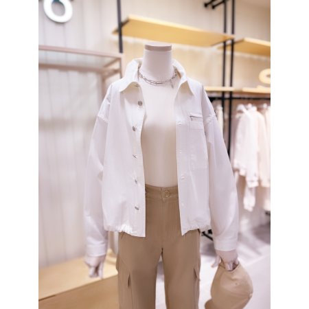 아웃포켓 밑단 스트링 크롭 셔츠