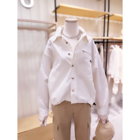 아웃포켓 밑단 스트링 크롭 셔츠