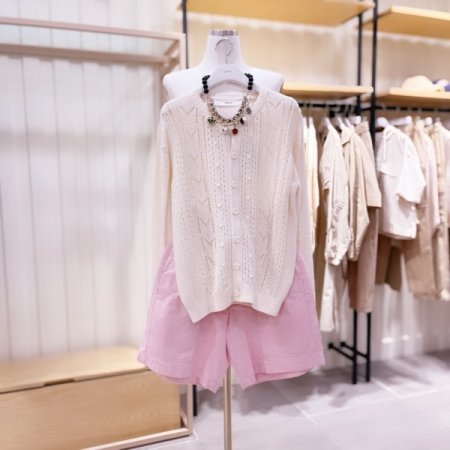 스카시 조직 라운드넥 니트 가디건