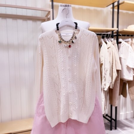 스카시 조직 라운드넥 니트 가디건