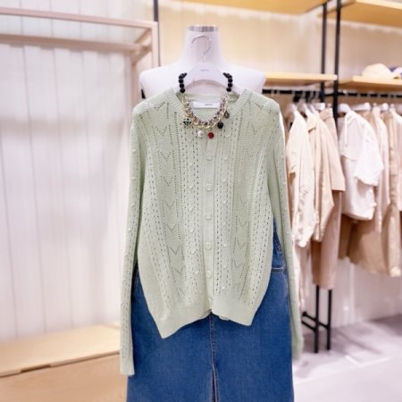 스카시 조직 라운드넥 니트 가디건