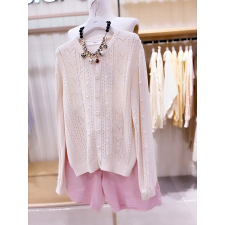 스카시 조직 라운드넥 니트 가디건