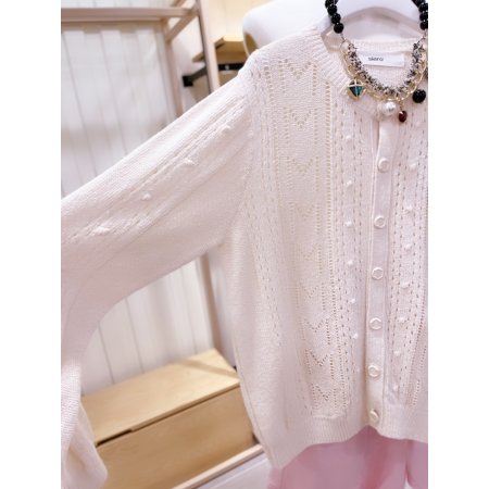 스카시 조직 라운드넥 니트 가디건