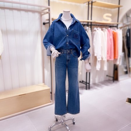 로고 자수 원포켓 크롭 데님 셔츠